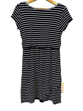 GAP Maternity Blue White Stripe Layered Mini Dress SZ XS Nursing Postpartum Soft